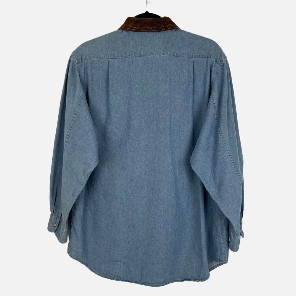 VTG Western Denim Shirt Women's 10 Suede Yoke Embroidered Snap Cowboy Ranchwear - Picture 3 of 14